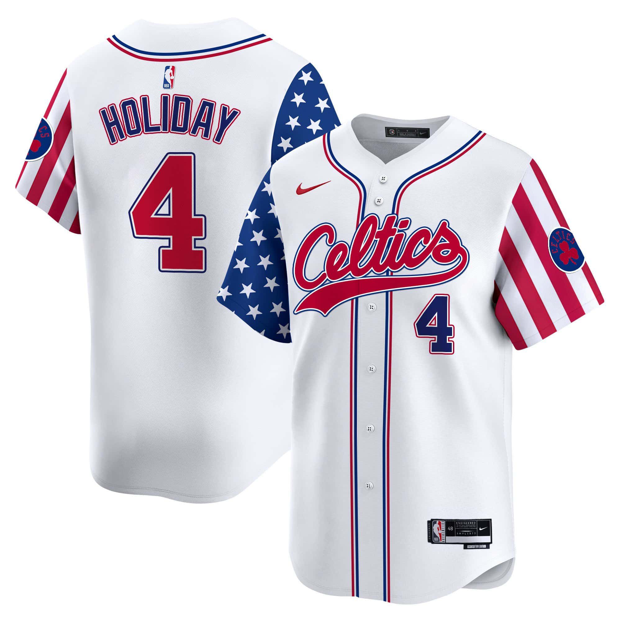 Men Boston Celtics #4 Holiday White 2024 Nike Independence Day Baseball NBA Jersey->boston celtics->NBA Jersey